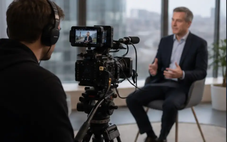 Camera crew filming a corporate interview